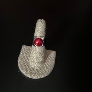 Silver Red Pearl statement ring